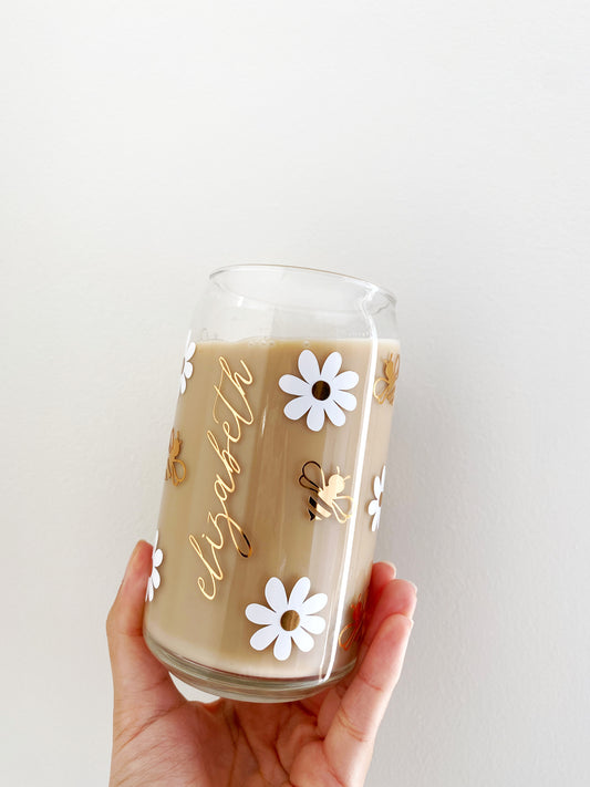 Personalized Floral Can Glass